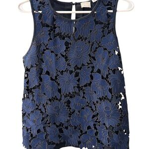 Anthropologie Blue Lace Embellished Cut Out Tank Top Size S, Pre-Owned EUC